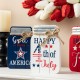 Glitzhome 7"H Set of 3 Patriotic Americana Wooden Mason Jar Table Decor