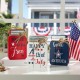 Glitzhome 7"H Set of 3 Patriotic Americana Wooden Mason Jar Table Decor