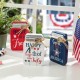 Glitzhome 7"H Set of 3 Patriotic Americana Wooden Mason Jar Table Decor