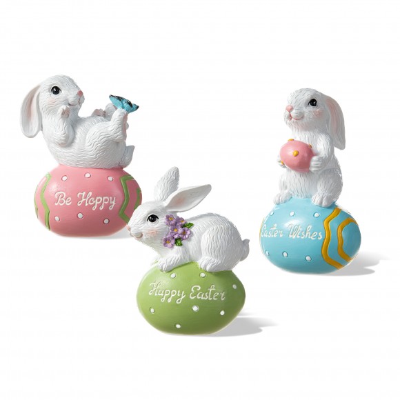 Glitzhome 4.5"H Set of Three Easter Resin Bunny Table Decor