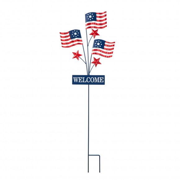 Glitzhome 42"H Patriotic Americana Metal Flags Yard Stake (KD)