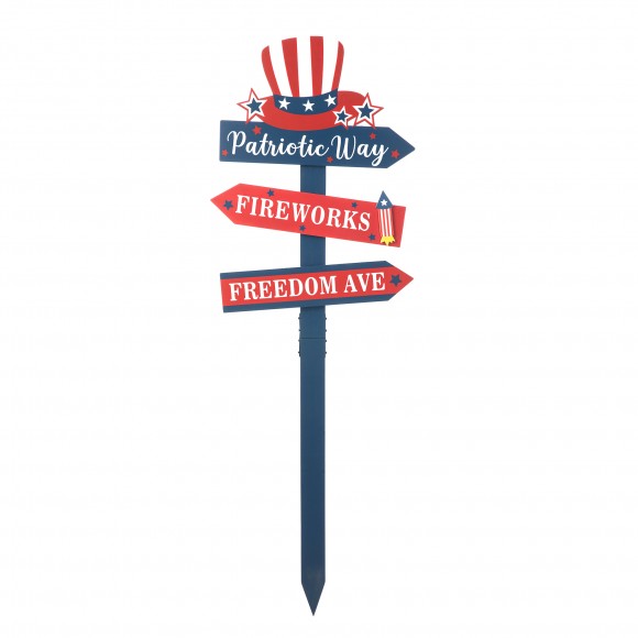 Glitzhome 36"H Patriotic Americana Wooden Top Hat Word Sign Yard Stake (KD)