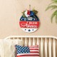 Glitzhome 14"D Patriotic Americana Wooden Round Sign Door Hanger