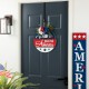 Glitzhome 14"D Patriotic Americana Wooden Round Sign Door Hanger