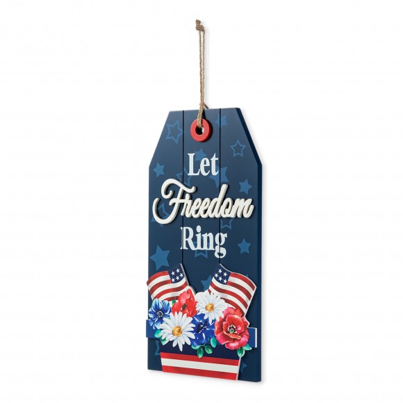 Glitzhome 15.75"H Patriotic Americana Wooden Word Sign Door Hanger