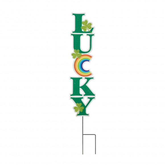 Glitzhome 42"H St. Patrick's Metal LUCKY Yard stake(KD, Two Function)