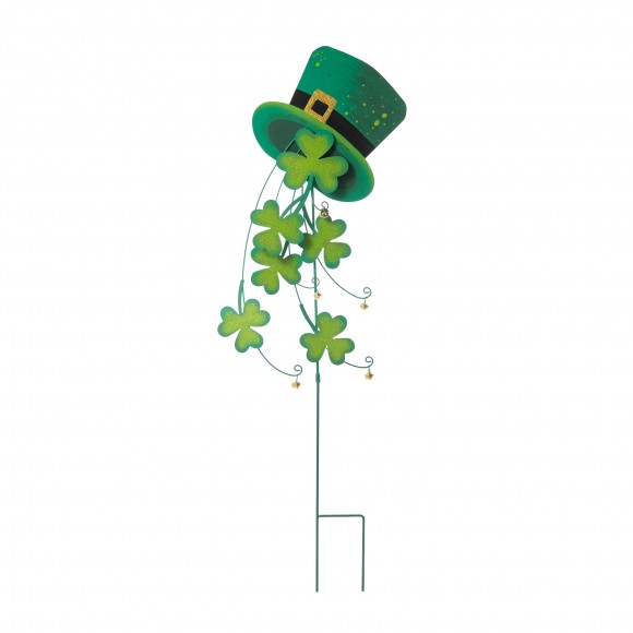 Glitzhome 42"H St. Patrick's Metal Leprechaun Hat Shamrocks Yard stake(KD, Two Function)