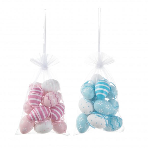 Glitzhome 24PK 2.25"H Blue and Pink Easter Plastic Eggs, 12 of Each in Gauze Bag