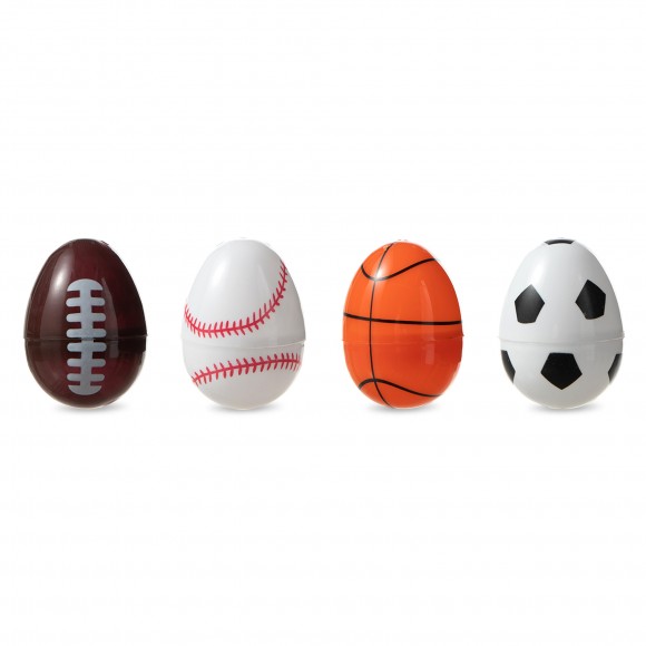 Glitzhome 48PK 2.25"H Easter Plastic Fillable Sports Eggs, 12 of Each (Basketball, Football, Baseball, Soccer)