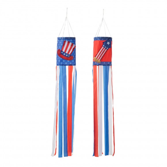 Glitzhome 44"H Set of 2 Patriotic Americana Hat/Firecracker Windsocks