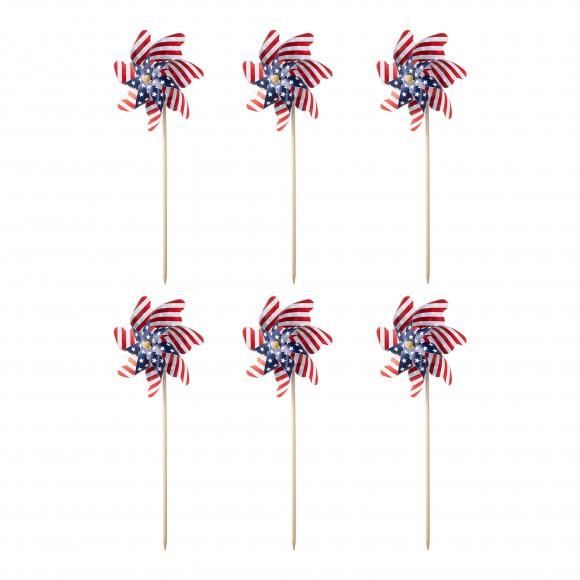 Glitzhome 24"H Set of 6 Plastic Stars&Stripes Patriotic Americana Windmills(KD)