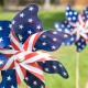 Glitzhome 43.25"H Set of 4 Patriotic/Americana Plastic Windmills(KD)