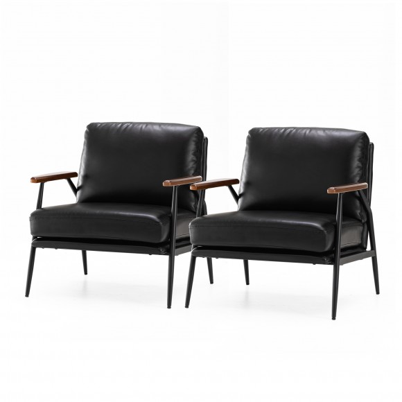 Glitzhome Set of 2 Mid-century Modern Black Leatherette Accent Armchair