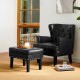 Glitzhome Set of 2 Modern Black Leatherette Button-tufted Accent Chair & Accent Stool