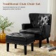 Glitzhome Set of 2 Modern Black Leatherette Button-tufted Accent Chair & Accent Stool