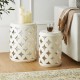 Glitzhome Set of 2 Modern Cream White Heavy Duty Metal Frame Side Table or Accent Stool