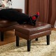 Glitzhome Mid-century Modern Coffee Leatherette Button-tufted Accent Stool