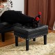 Glitzhome Set of 2 Mid-century Modern Black Leatherette Button-tufted Accent Stool