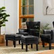 Glitzhome Set of 2 Mid-century Modern Black Leatherette Button-tufted Accent Stool
