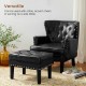 Glitzhome Set of 2 Mid-century Modern Black Leatherette Button-tufted Accent Stool