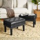 Glitzhome Set of 2 Mid-century Modern Black Leatherette Button-tufted Accent Stool