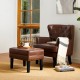 Glitzhome Set of 2 Mid-century Modern Coffee Leatherette Button-tufted Accent Stool