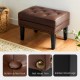 Glitzhome Set of 2 Mid-century Modern Coffee Leatherette Button-tufted Accent Stool