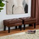 Glitzhome Set of 2 Mid-century Modern Coffee Leatherette Button-tufted Accent Stool