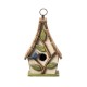 Glitzhome 9.5"H Washed White Distressed Solid Wood Decorative Outdoor Garden Birdhouse with Natural Wood Pallet Roof and 3D Tree