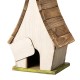 Glitzhome 9.5"H Washed White Distressed Solid Wood Decorative Outdoor Garden Birdhouse with Natural Wood Pallet Roof and 3D Tree