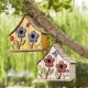 Glitzhome 10.5"H Washed White Distressed Solid Wood Two-Story Townhouse Garden Birdhouse with 3D Flowers