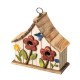 Glitzhome 10.5"H Washed White Distressed Solid Wood Two-Story Townhouse Garden Birdhouse with 3D Flowers