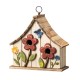 Glitzhome 10.5"H Washed White Distressed Solid Wood Two-Story Townhouse Garden Birdhouse with 3D Flowers