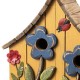 Glitzhome 10.5"H Washed Yellow Distressed Solid Wood Two-Story Townhouse Garden Birdhouse with 3D Flowers