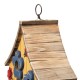 Glitzhome 10.5"H Washed Yellow Distressed Solid Wood Two-Story Townhouse Garden Birdhouse with 3D Flowers