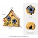 Glitzhome 10.5"H Washed Yellow Distressed Solid Wood Two-Story Townhouse Garden Birdhouse with 3D Flowers