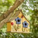 Glitzhome 10.5"H Washed Yellow Distressed Solid Wood Two-Story Townhouse Garden Birdhouse with 3D Flowers