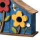 Glitzhome 15"L Oversized Washed Blue Distressed Solid Wood Three-Story Villa Decorative Outdoor Garden Birdhouse with 3D Flowers