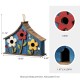 Glitzhome 15"L Oversized Washed Blue Distressed Solid Wood Three-Story Villa Decorative Outdoor Garden Birdhouse with 3D Flowers