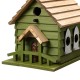 Glitzhome 11"H Oversized Washed Green Distressed Solid Wood Church Decorative Outdoor Garden Birdhouse(KD)