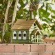 Glitzhome 11"H Oversized Washed Green Distressed Solid Wood Church Decorative Outdoor Garden Birdhouse(KD)