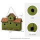 Glitzhome 16.25"L Oversized Washed Green Distressed Solid Wood Villa Decorative Outdoor Garden Birdhouse with Drawer-Shaped Birdfeeder