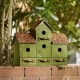 Glitzhome 16.25"L Oversized Washed Green Distressed Solid Wood Villa Decorative Outdoor Garden Birdhouse with Drawer-Shaped Birdfeeder