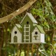 Glitzhome 14.75"L Oversized Washed Green Distressed Solid Wood 3-Room Villa Decorative Outdoor Garden Birdhouse with 3D Ladder