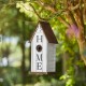 Glitzhome 14.75"H Washed White Distressed Solid Wood "HOME" Inspiration Decorative Outdoor Garden Birdhouse