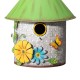 Glitzhome 11"H Stylish Distressed Metal Cottage Decorative Birdhouse with a Cluster of 3D Flowers and Butterfly