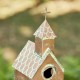 Glitzhome 53"H Farmhouse Faux Copper Distressed Metal Church Outdoor Decorative Garden Birdhouse with Stake (KD)