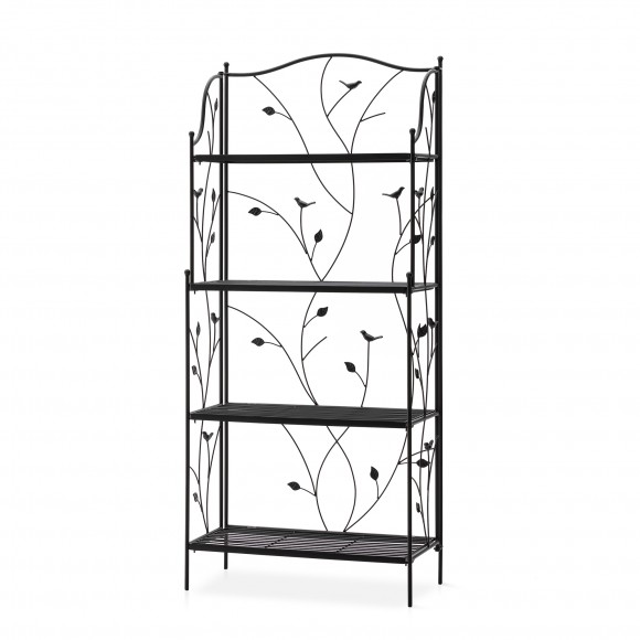 Glitzhome 52"H 4-Tiered Black Rectangular Metal Shelf Plant Stand or Storage Rack