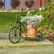 Glitzhome 18"L Black Metal Tricycle Planter Stand with Natural Solid Wood Tray