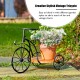 Glitzhome 18"L Black Metal Tricycle Planter Stand with Natural Solid Wood Tray